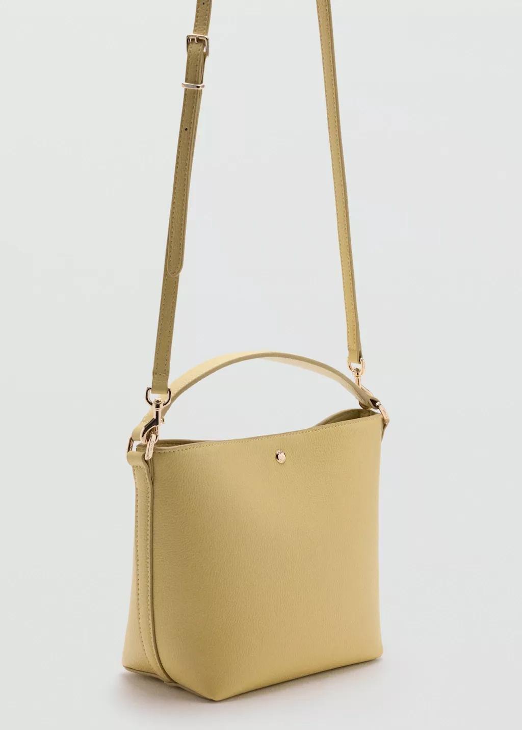 Yellow Faux-Leather Bucket Handbag, Yellow, medium