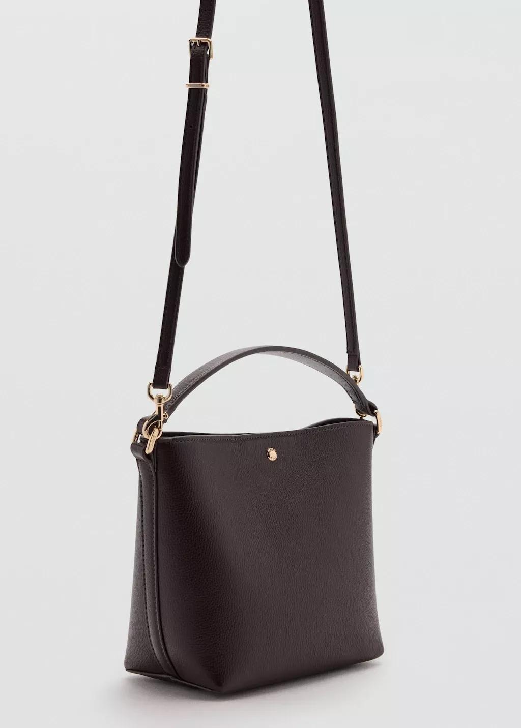 Brown Faux-Leather Bucket Handbag, Dark Brown, medium