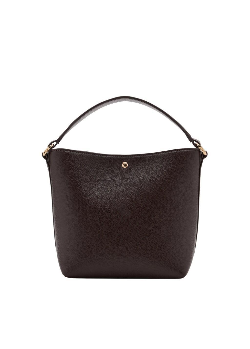 Brown Faux-Leather Bucket Handbag, Dark Brown, medium
