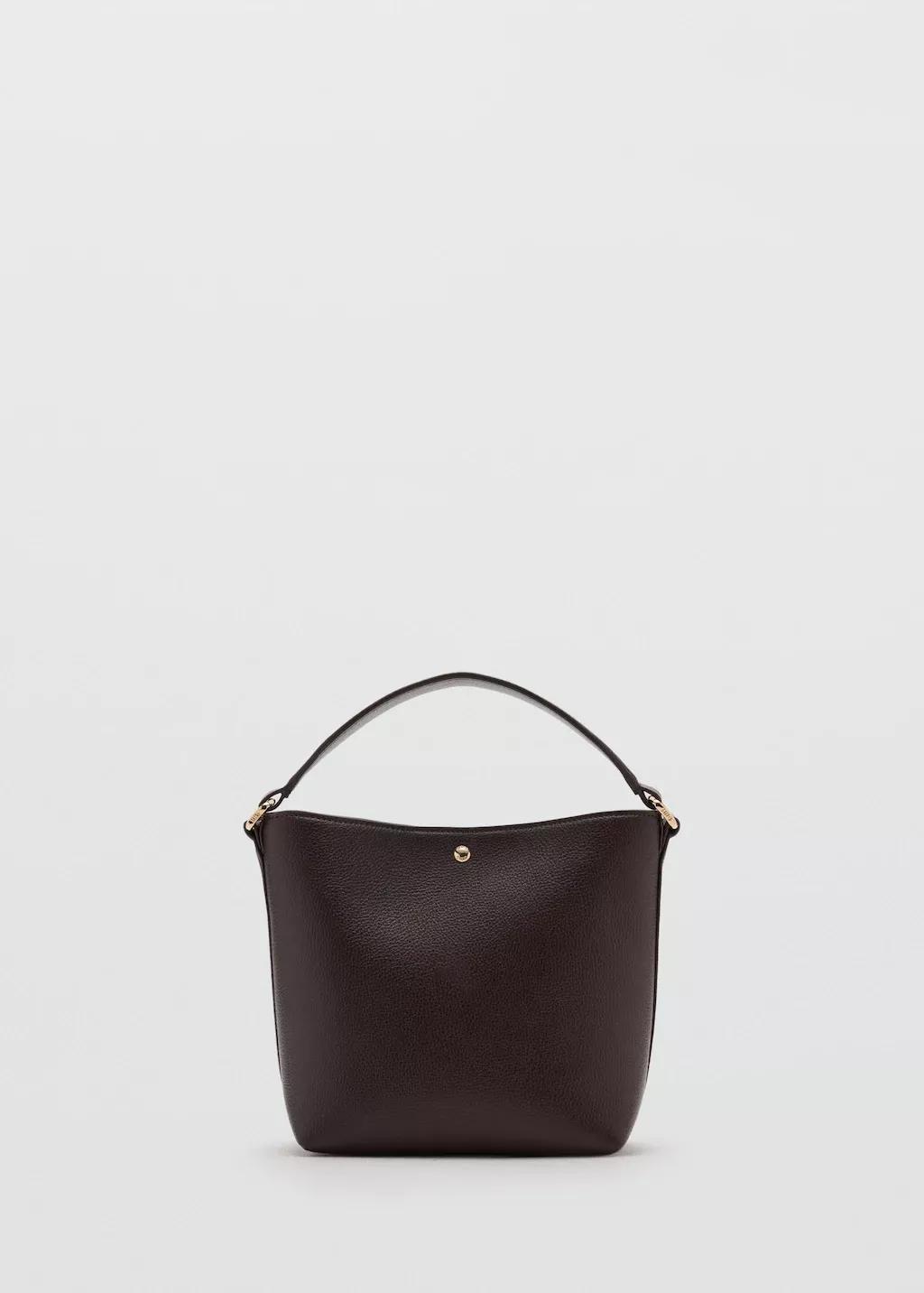 Brown Faux-Leather Bucket Handbag, Dark Brown, large image number 3