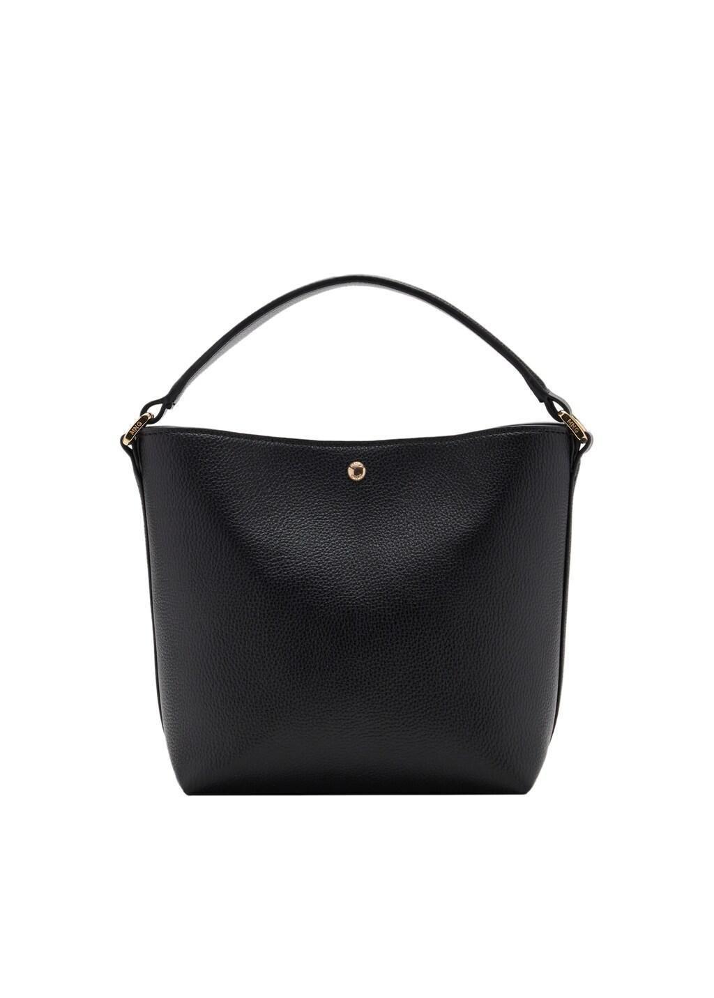 Black Faux-Leather Bucket Handbag, Black, large image number 2
