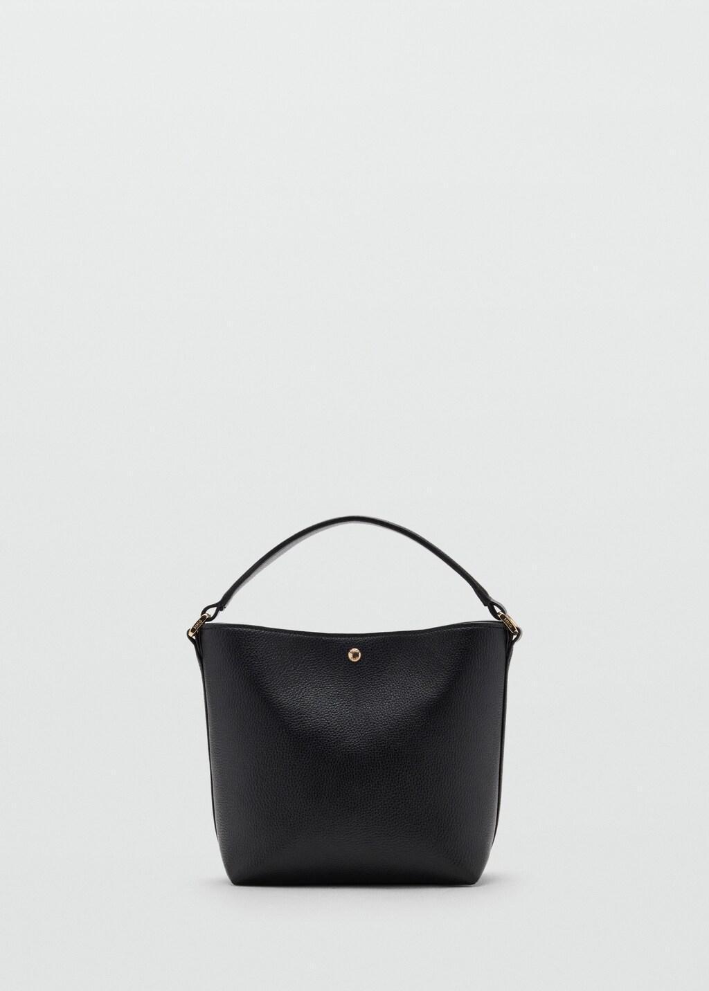 Black Faux-Leather Bucket Handbag, Black, large image number 3