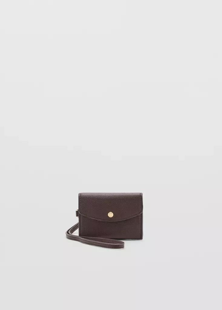 Brown Jewel Button Flap Card Holder, Dark Brown, medium