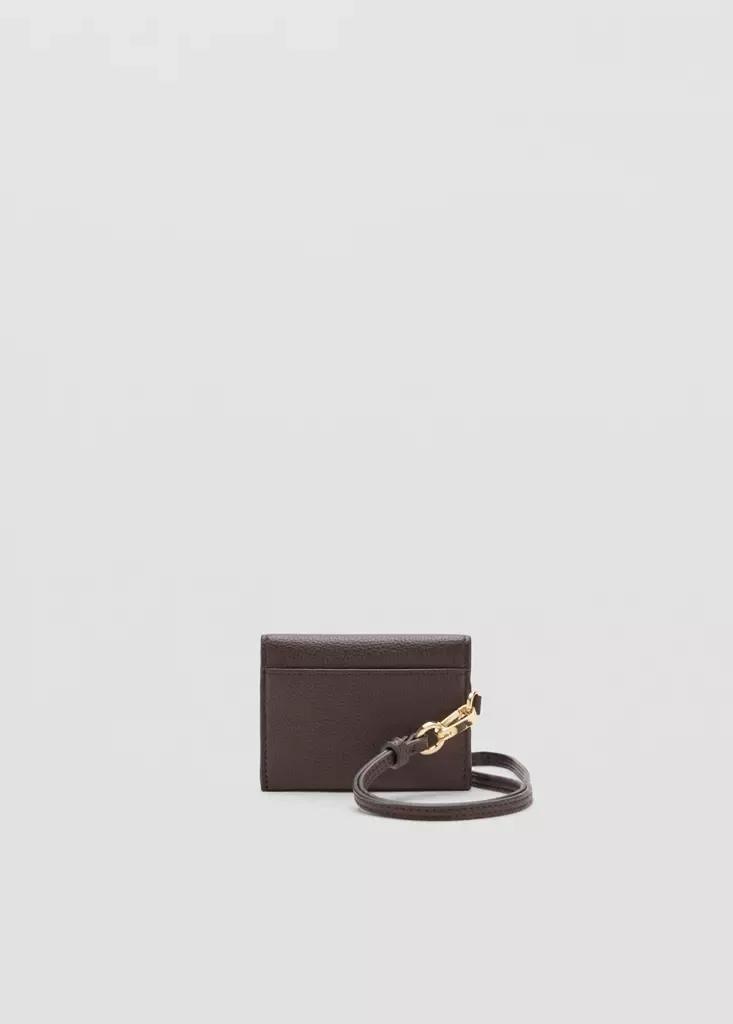 Brown Jewel Button Flap Card Holder, Dark Brown, large image number 1