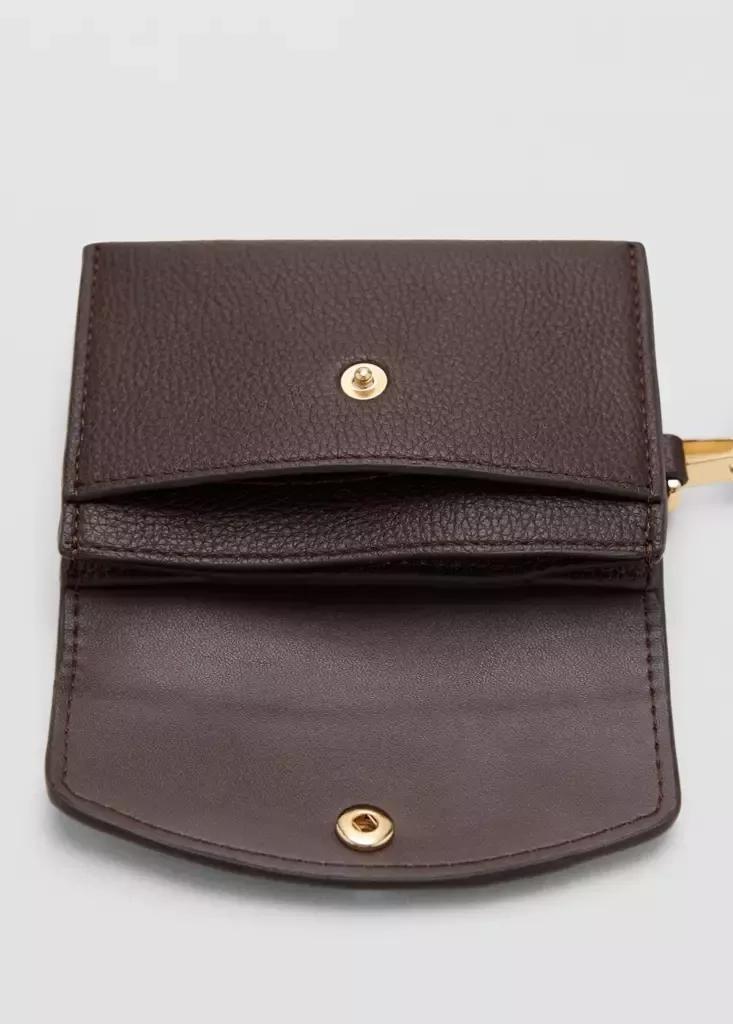 Brown Jewel Button Flap Card Holder, Dark Brown, medium