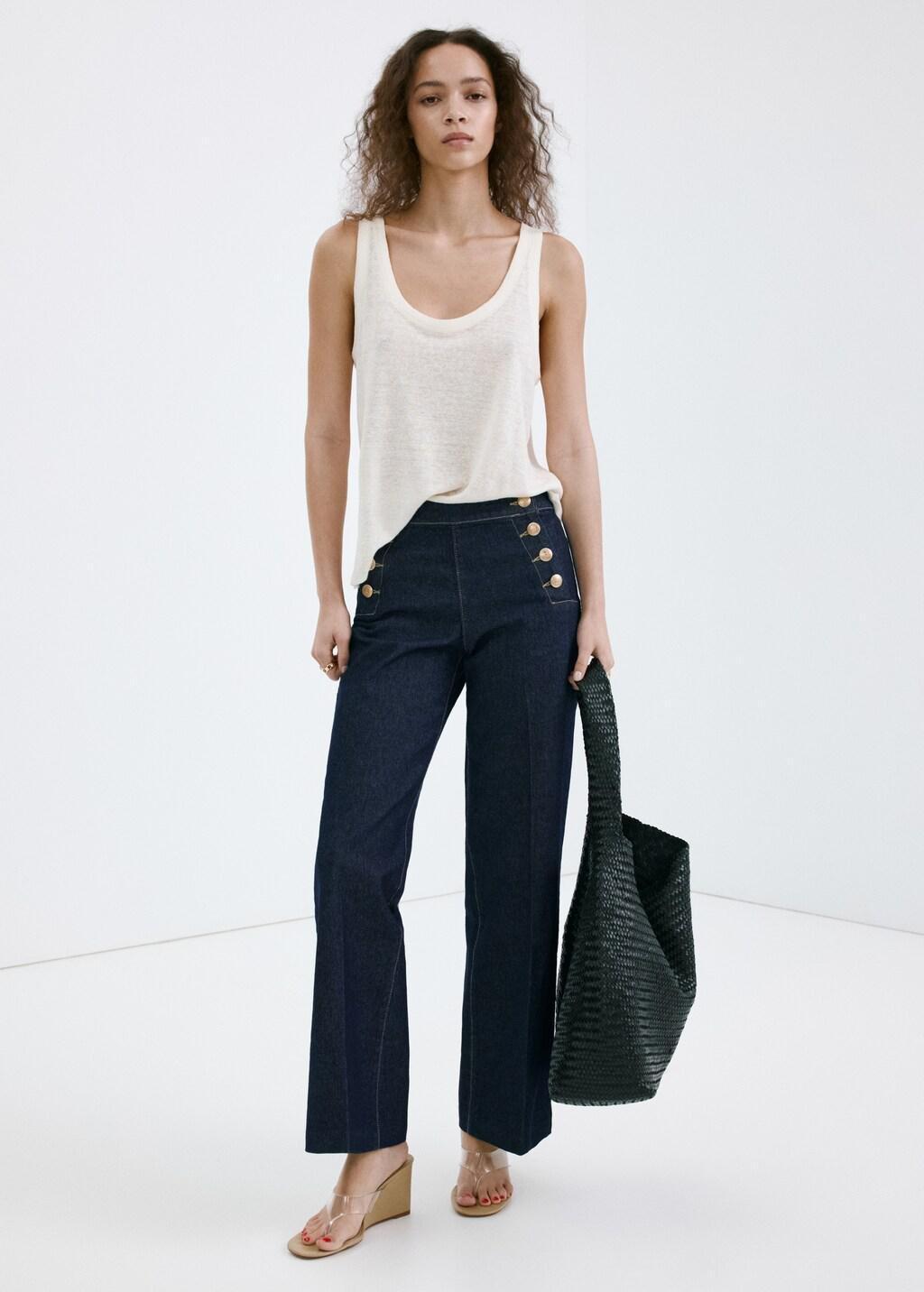 Blue Wide-Leg Jeans With Side Buttons, Open Blue, large image number 0
