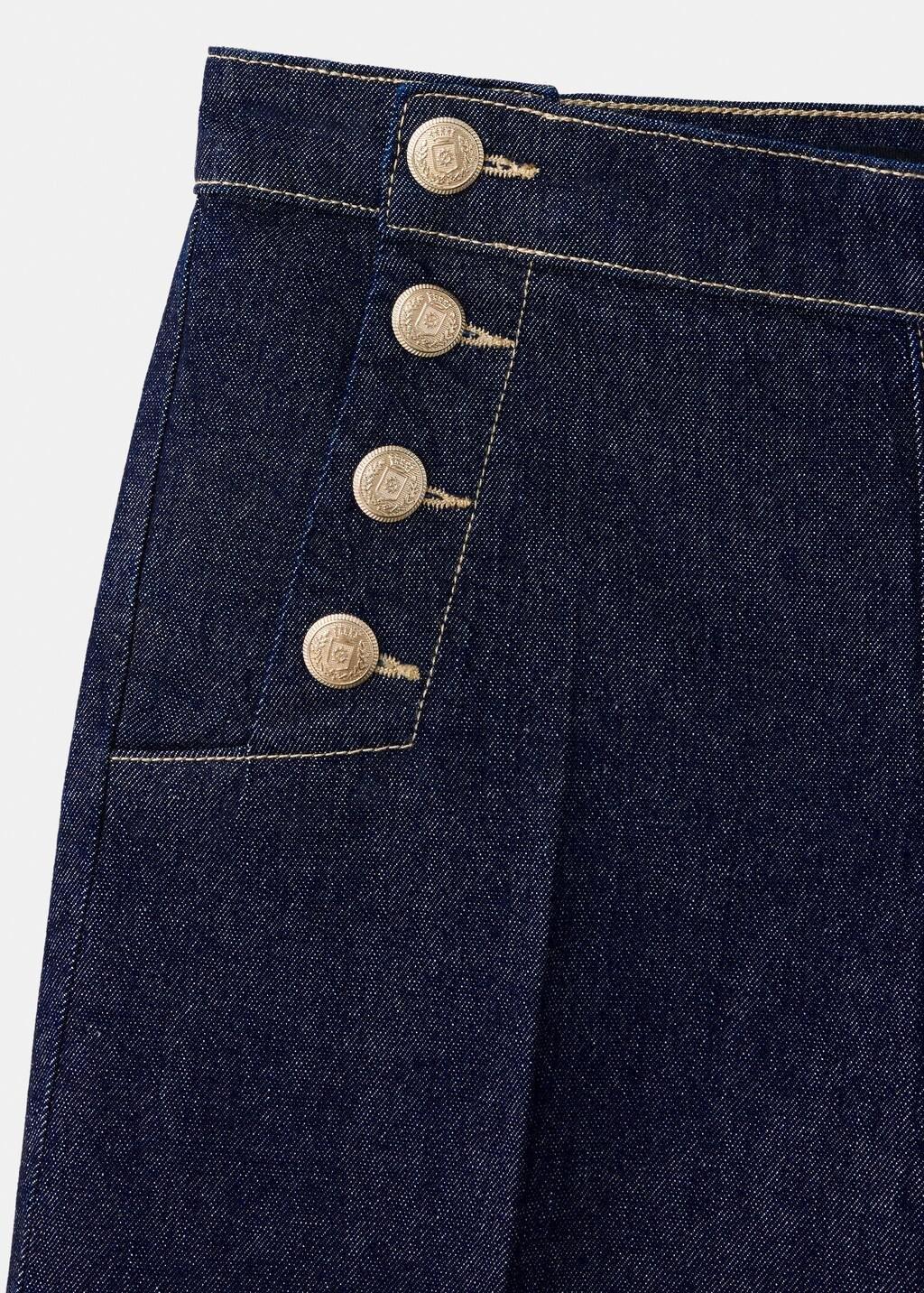 Blue Wide-Leg Jeans With Side Buttons, Open Blue, large image number 1