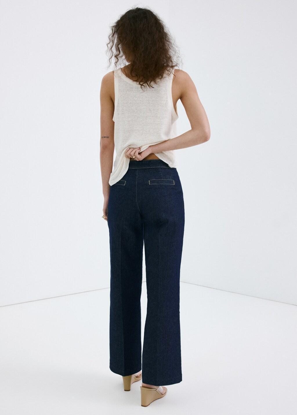 Blue Wide-Leg Jeans With Side Buttons, Open Blue, large image number 2
