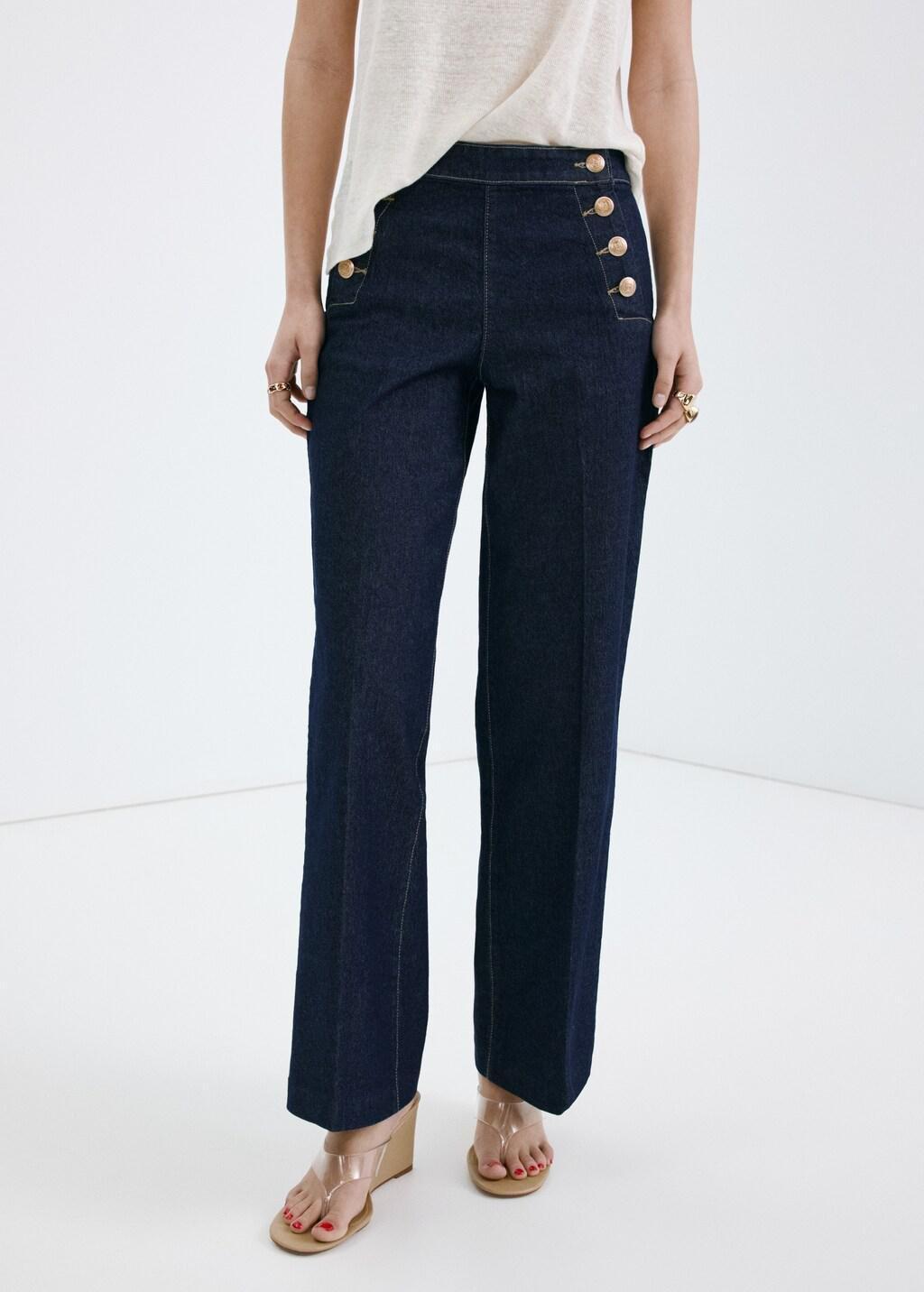 Blue Wide-Leg Jeans With Side Buttons, Open Blue, large image number 3