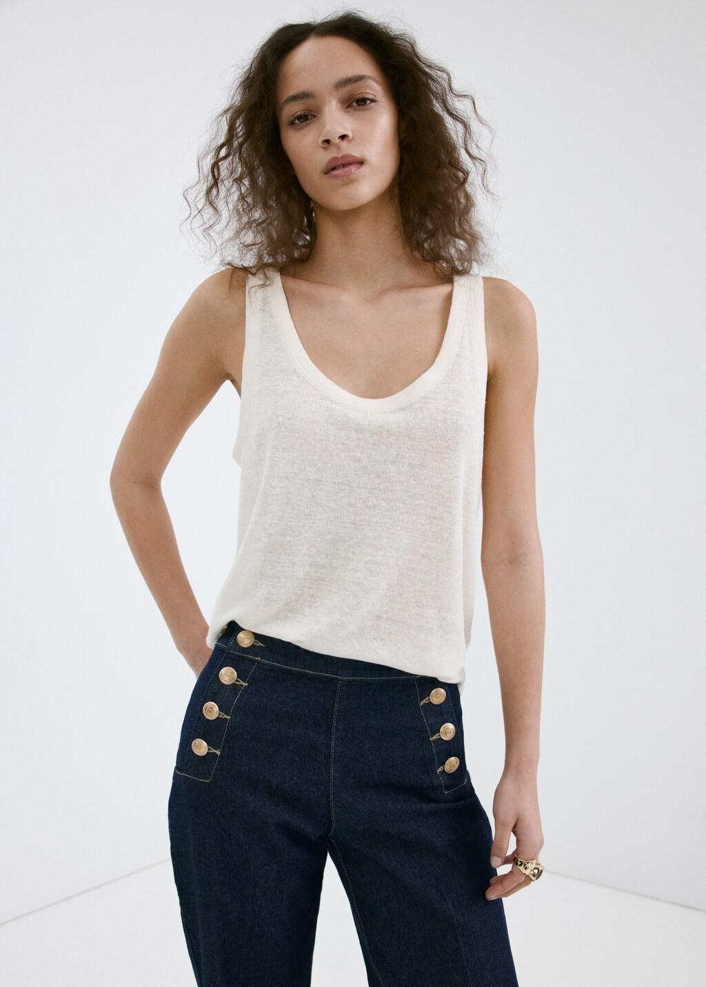 Blue Wide-Leg Jeans With Side Buttons, Open Blue, large image number 4