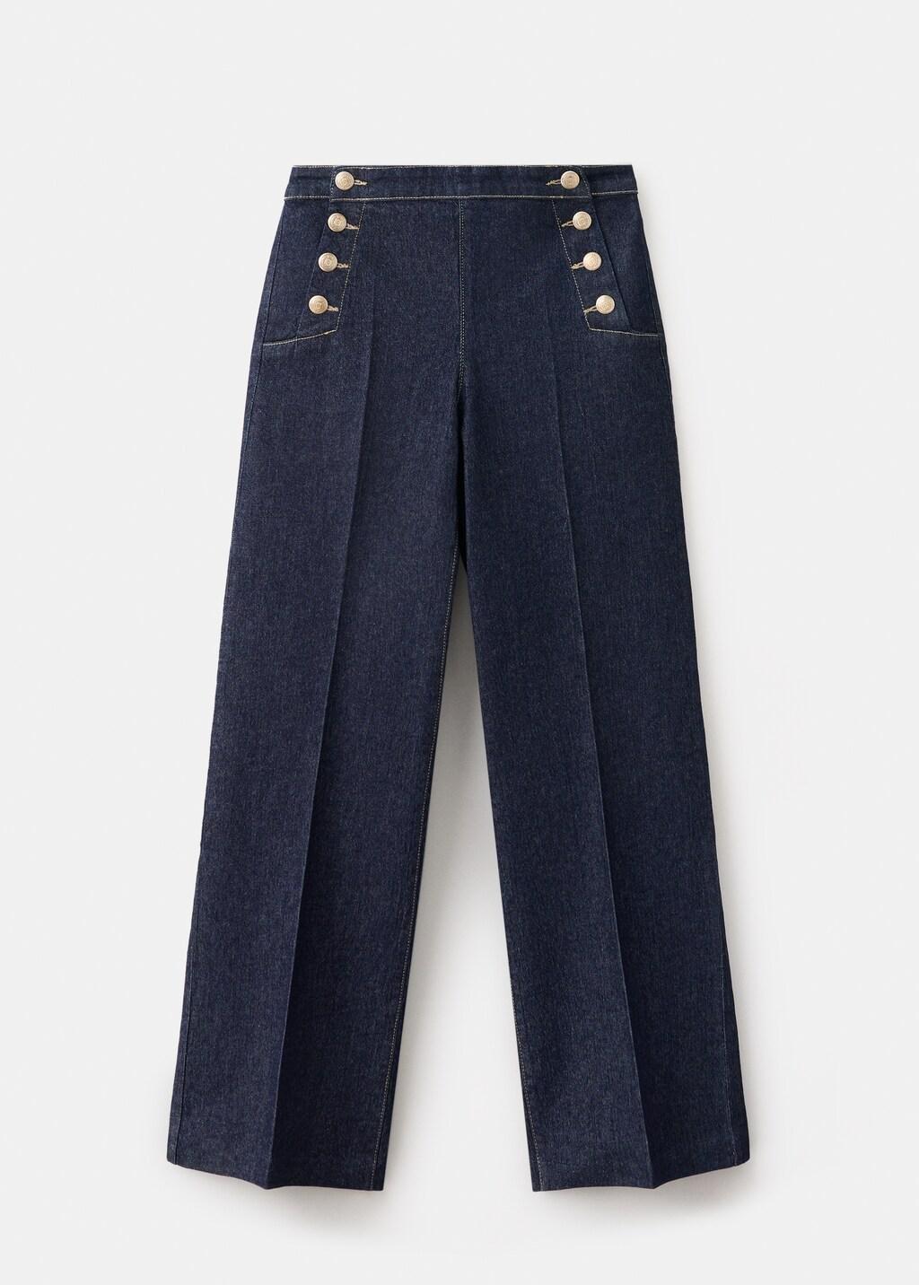 Blue Wide-Leg Jeans With Side Buttons, Open Blue, large image number 8