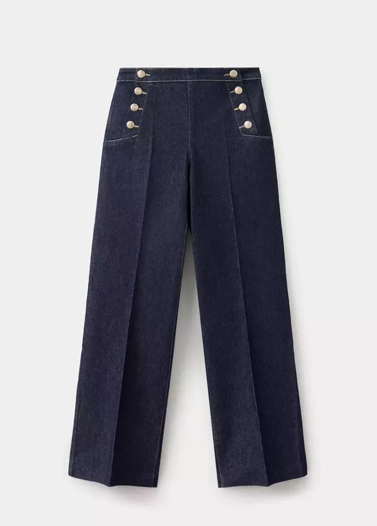 Blue Wide-Leg Jeans With Side Buttons, Open Blue, large image number 9