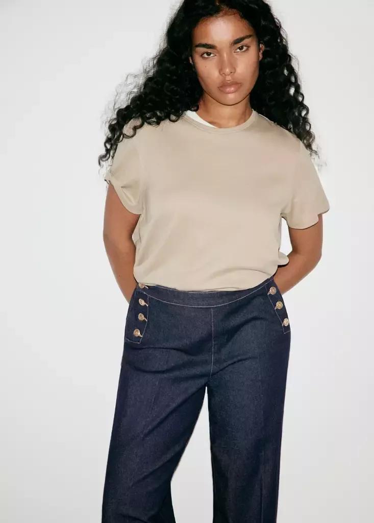 Blue Wide-Leg Jeans With Side Buttons, Open Blue, large image number 14