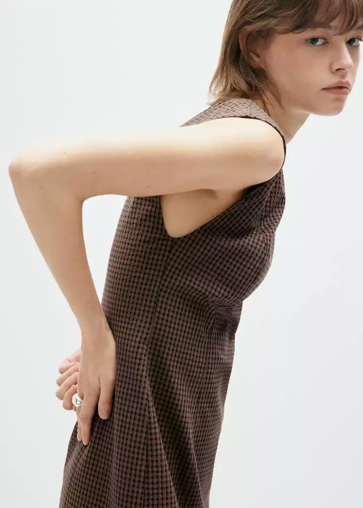 Brown Gingham check cottoned dress, Brown, medium