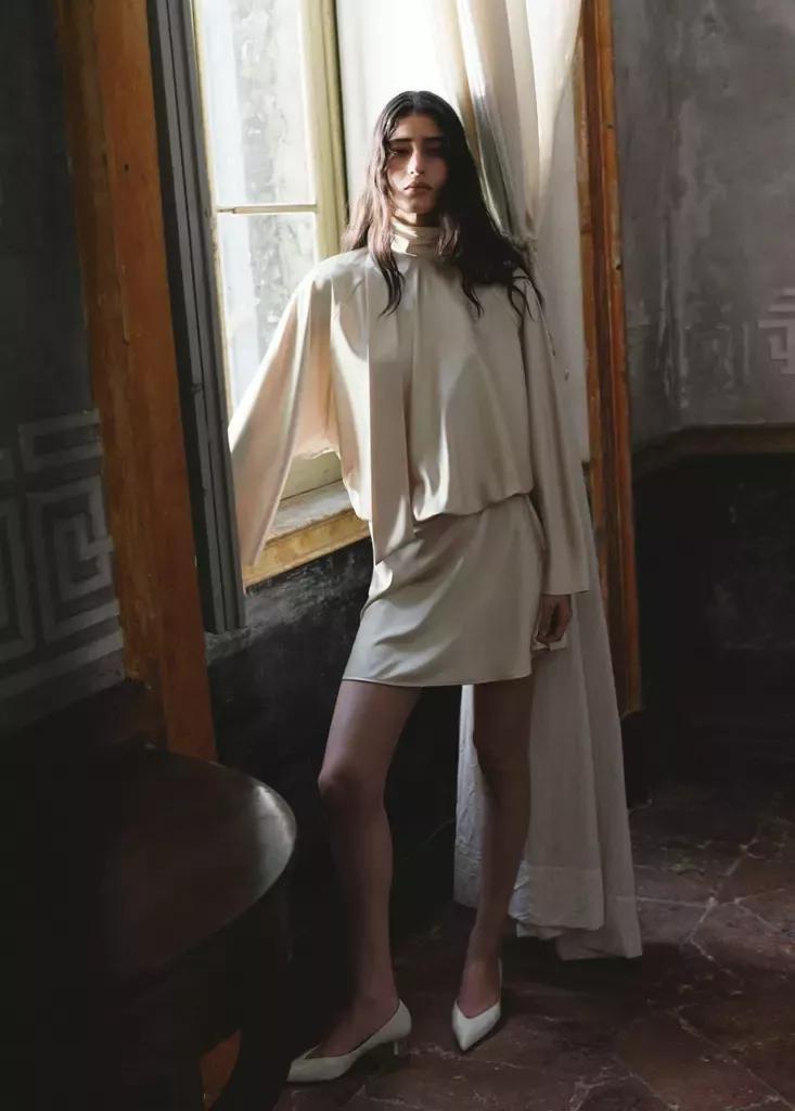 LIGHT BEIGE Satin dress with bow, Light Beige, medium