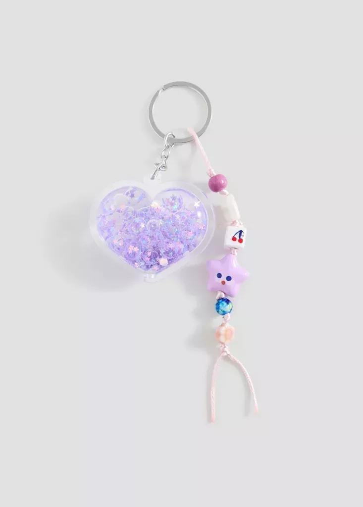 Purple Multi-Charms Keyring, Kids Girls, Light-Pastel Purple, large image number 0