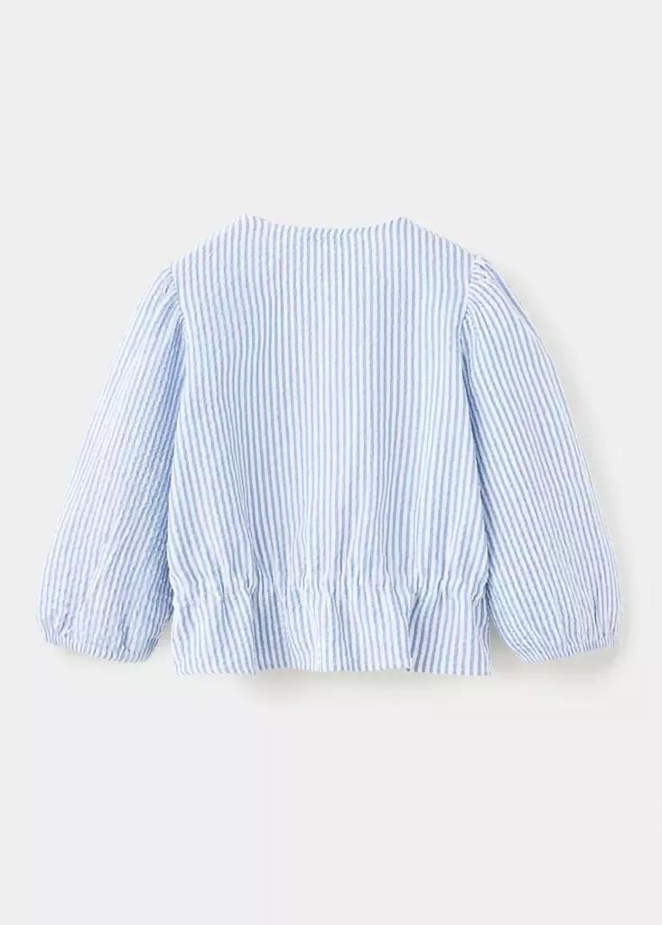 Blue Gathered Cotton Stripe Shirt, Kids Girls, Medium Blue, medium