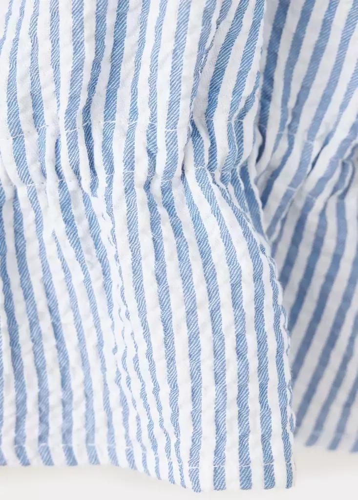 Blue Gathered Cotton Stripe Shirt, Kids Girls, Medium Blue, large image number 3