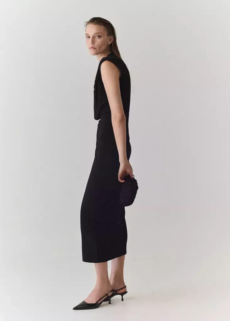 Black Draped Midi-Dress, , large image number 0