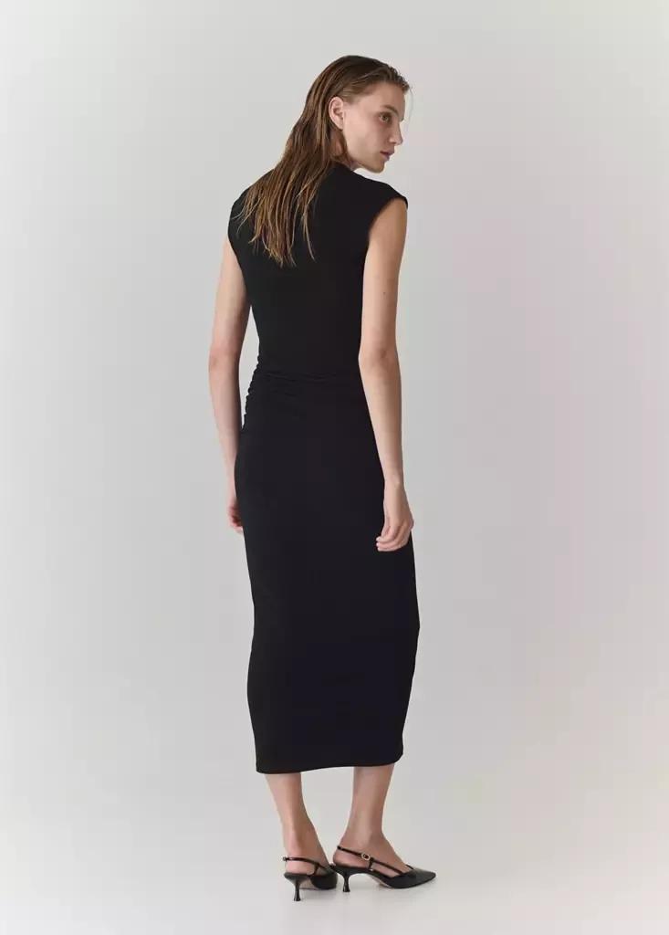 Black Draped Midi-Dress, , large image number 2