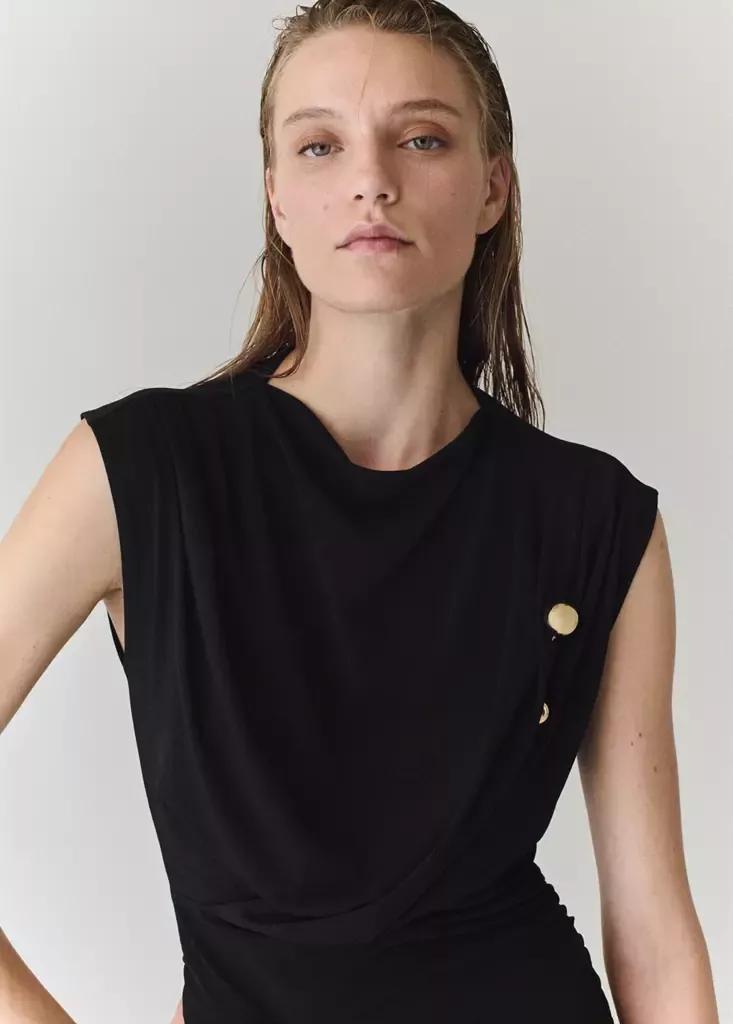 Black Draped Midi-Dress, , large image number 3