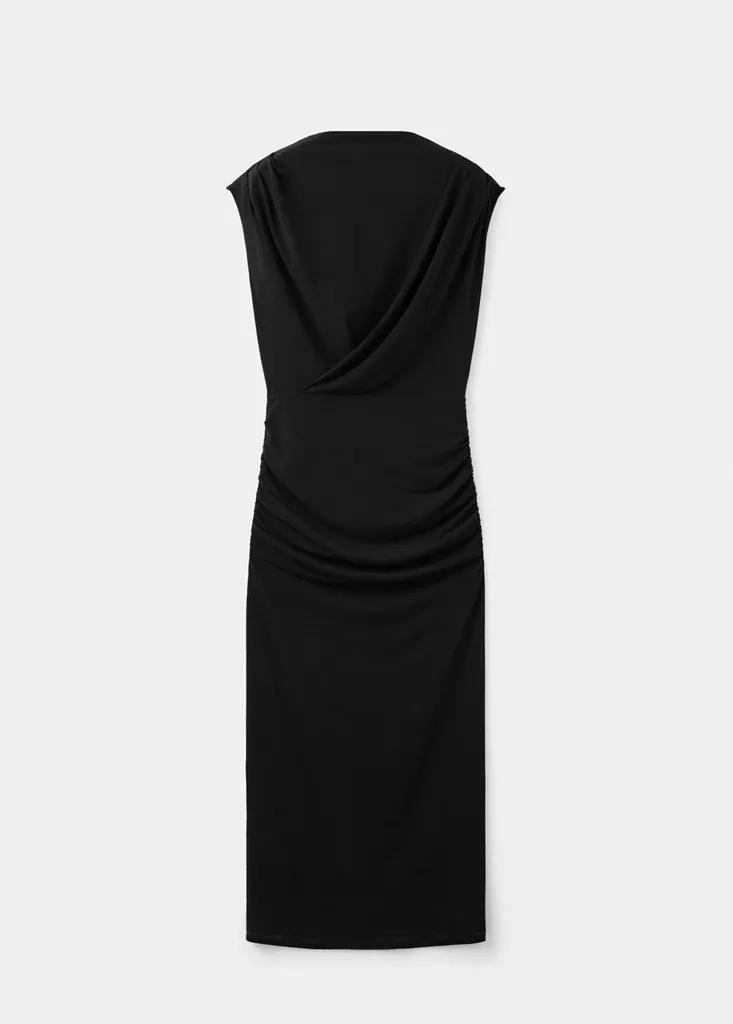 Black Draped Midi-Dress, , large image number 4