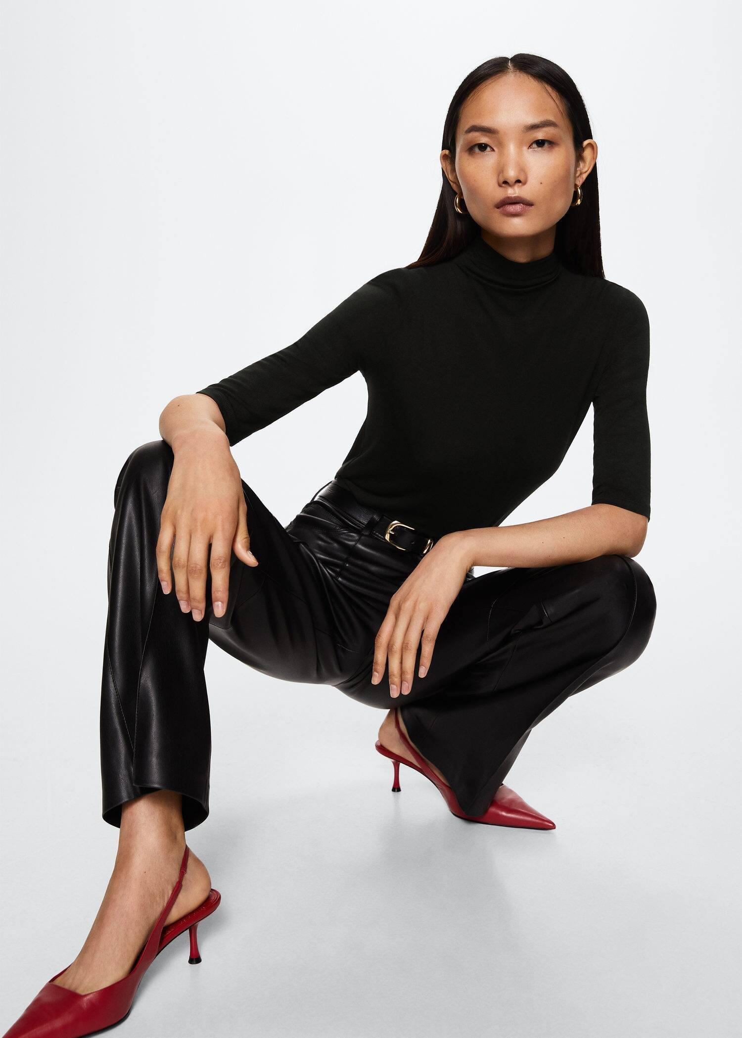 black Stand collar T-shirt, , large image number 1