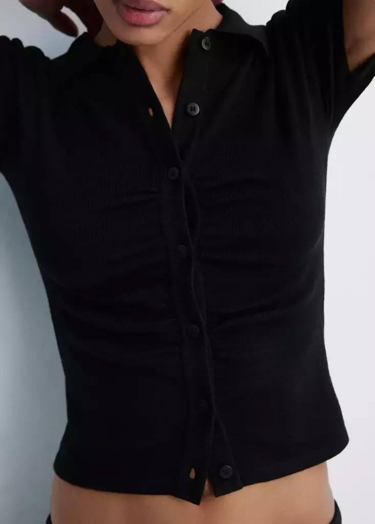 Black Ribbed Polo Collar Cardigan, , large image number 1