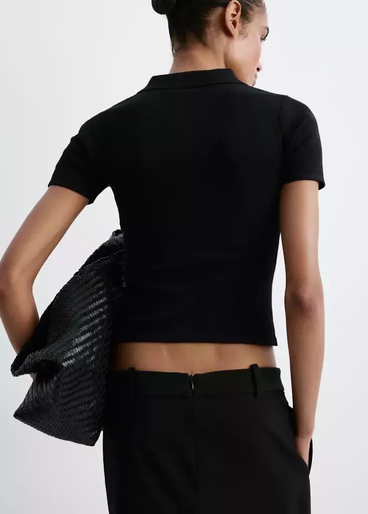 Black Ribbed Polo Collar Cardigan, , medium