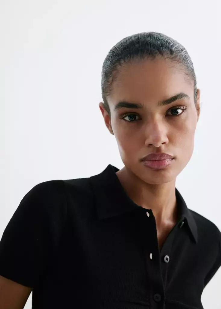 Black Ribbed Polo Collar Cardigan, , large image number 3