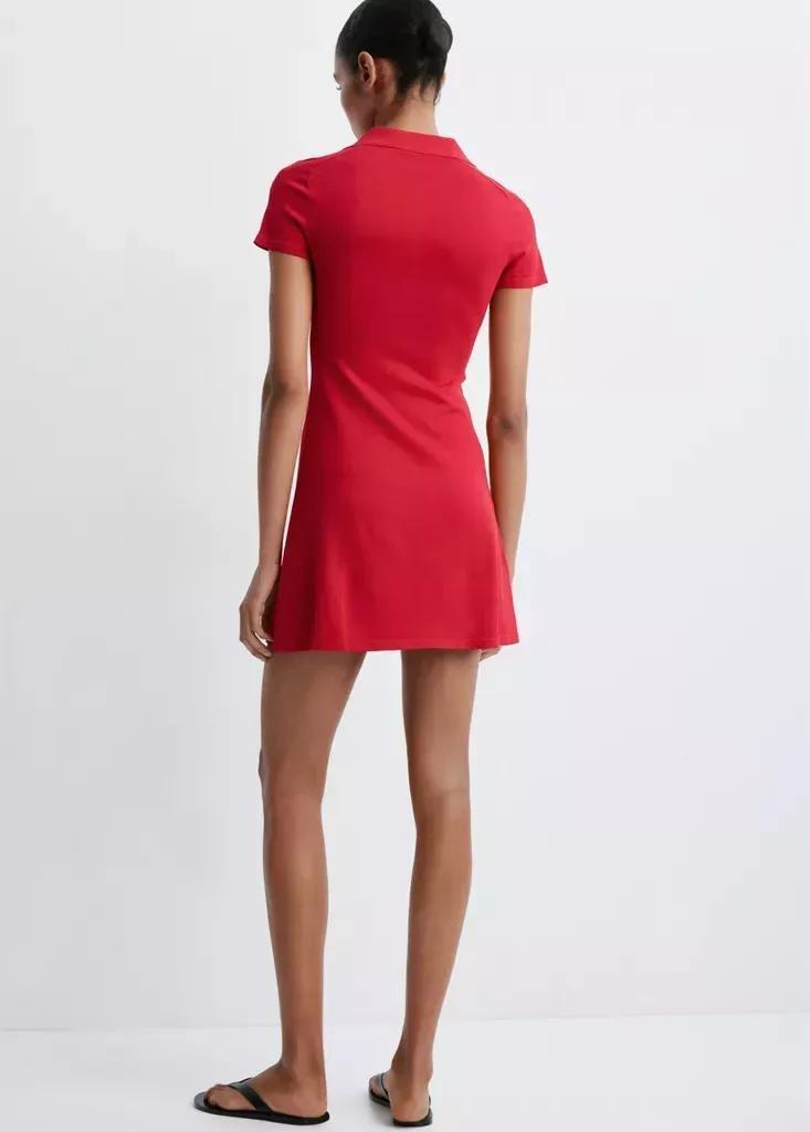 Red Knitted Dress With Polo Neck, Red, medium