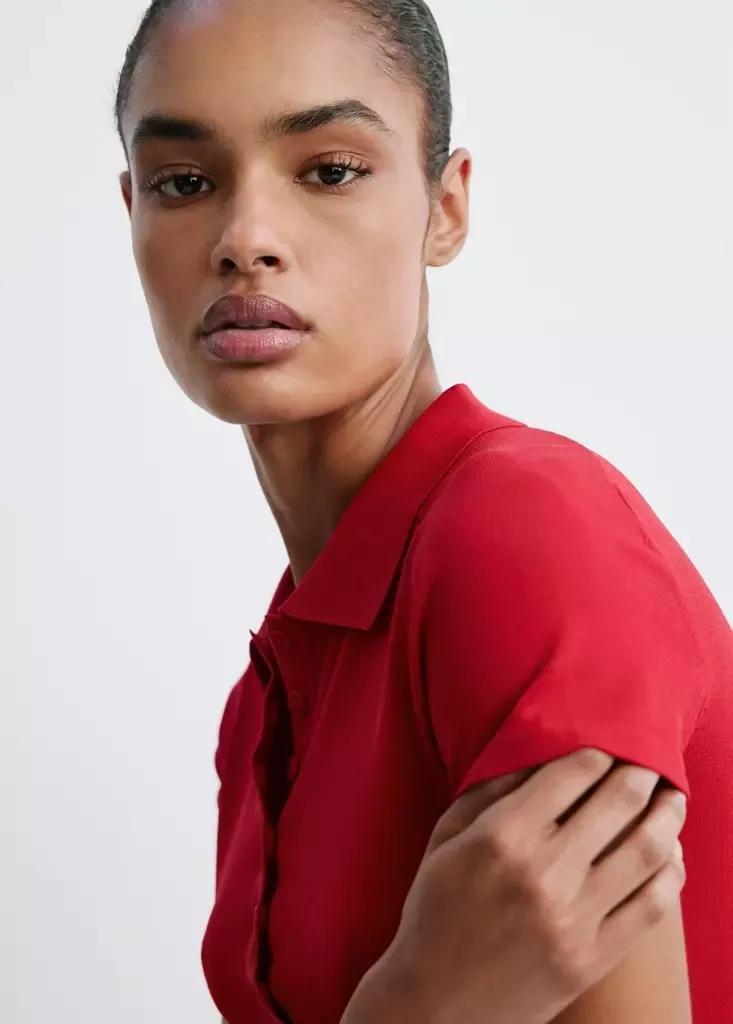 Red Knitted Dress With Polo Neck, Red, large image number 3