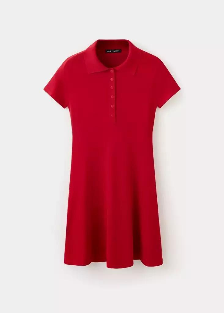 Red Knitted Dress With Polo Neck, Red, large image number 4