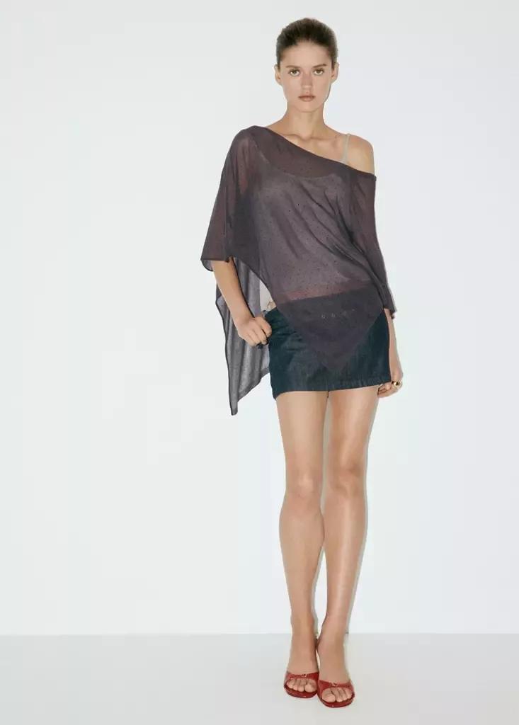 Grey Asymmetric Strass Cape, , large image number 0