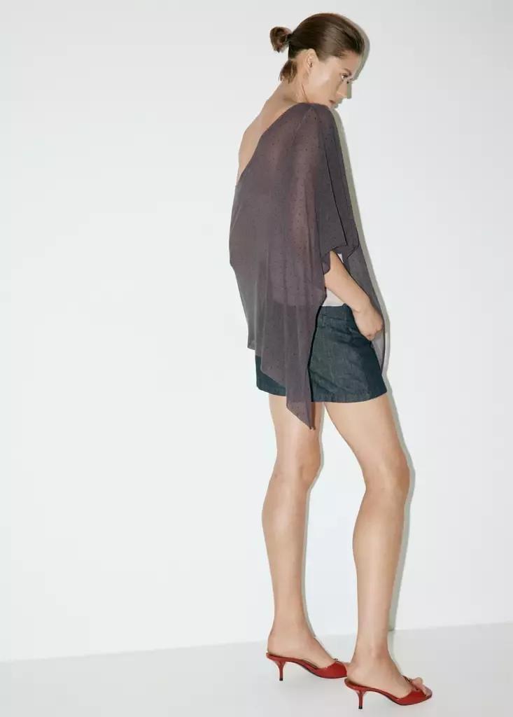 Grey Asymmetric Strass Cape, , medium