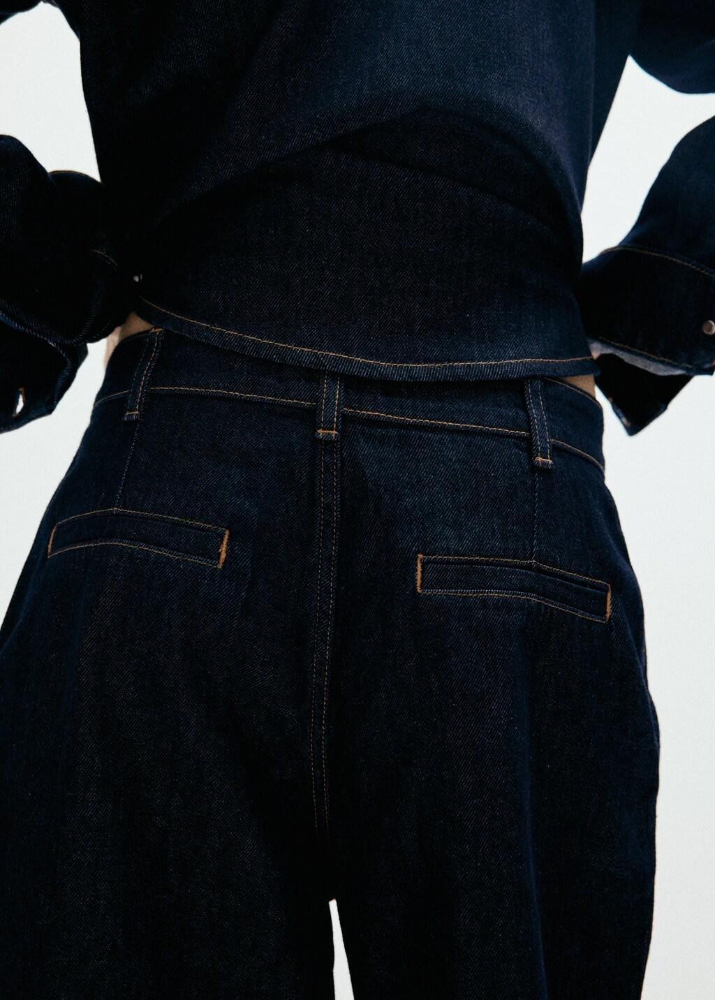 Navy Straight Fit Pleat Bermuda Shorts, Open Blue, large image number 3
