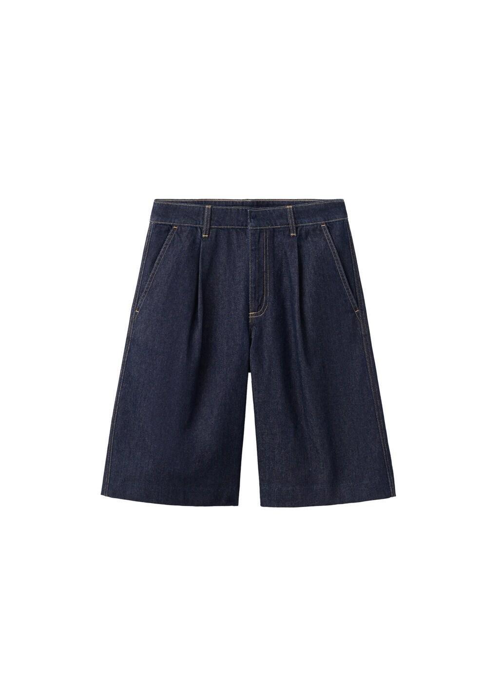 Navy Straight Fit Pleat Bermuda Shorts, Open Blue, large image number 5