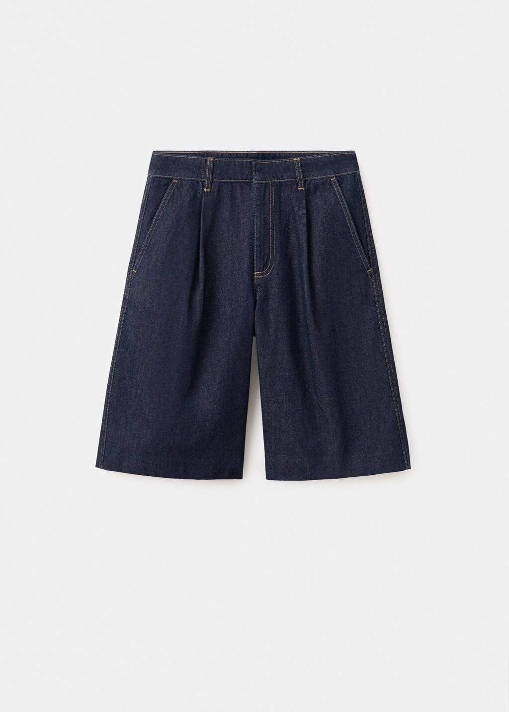 Navy Straight Fit Pleat Bermuda Shorts, Open Blue, large image number 6