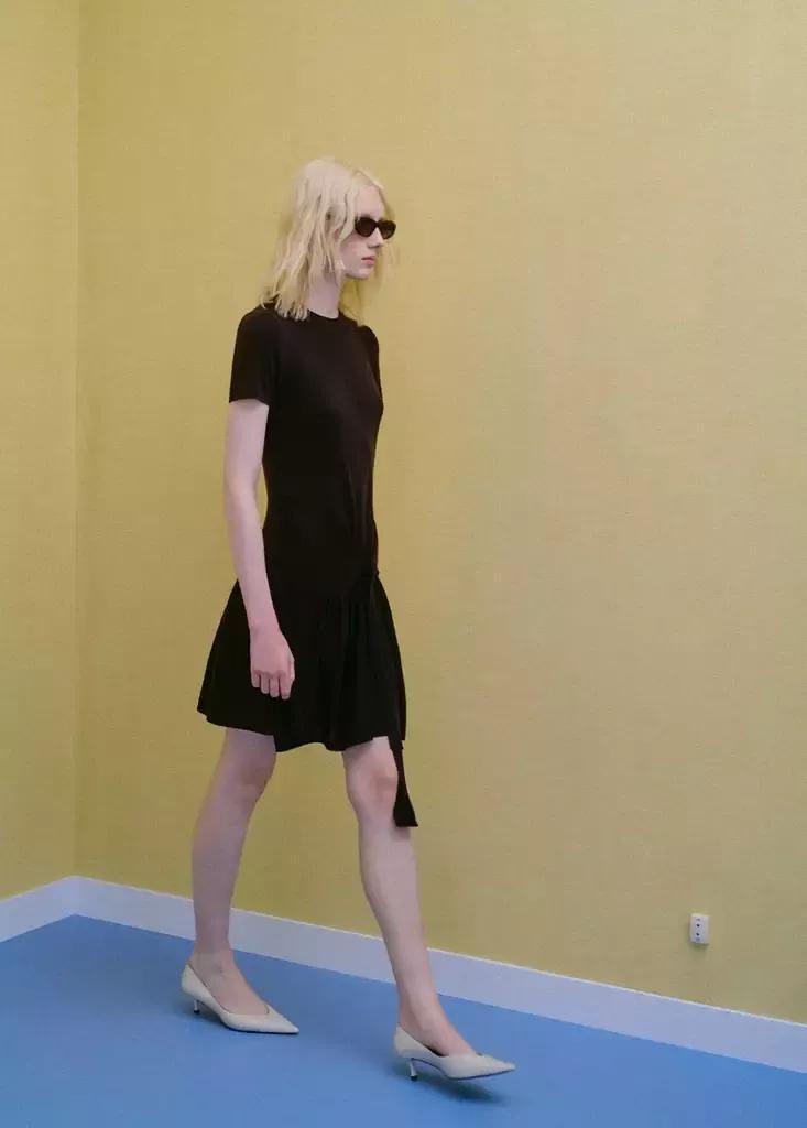 Brown Ribbed Lyocell Dress With Bow Detail, , large image number 0