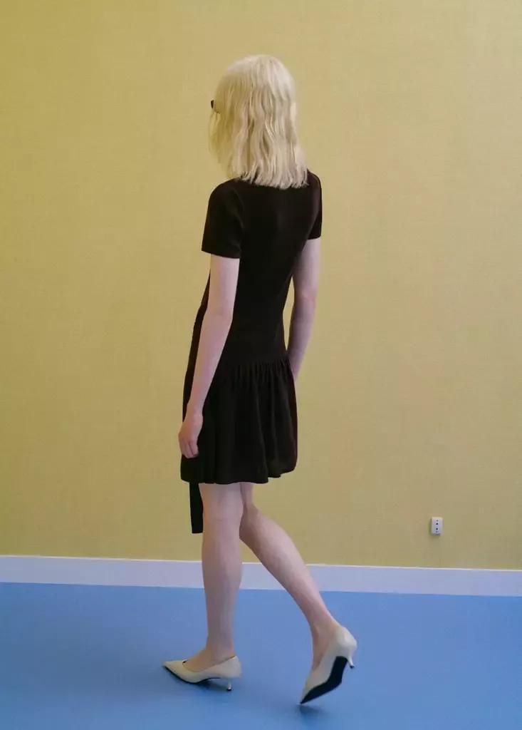 Brown Ribbed Lyocell Dress With Bow Detail, , large image number 2