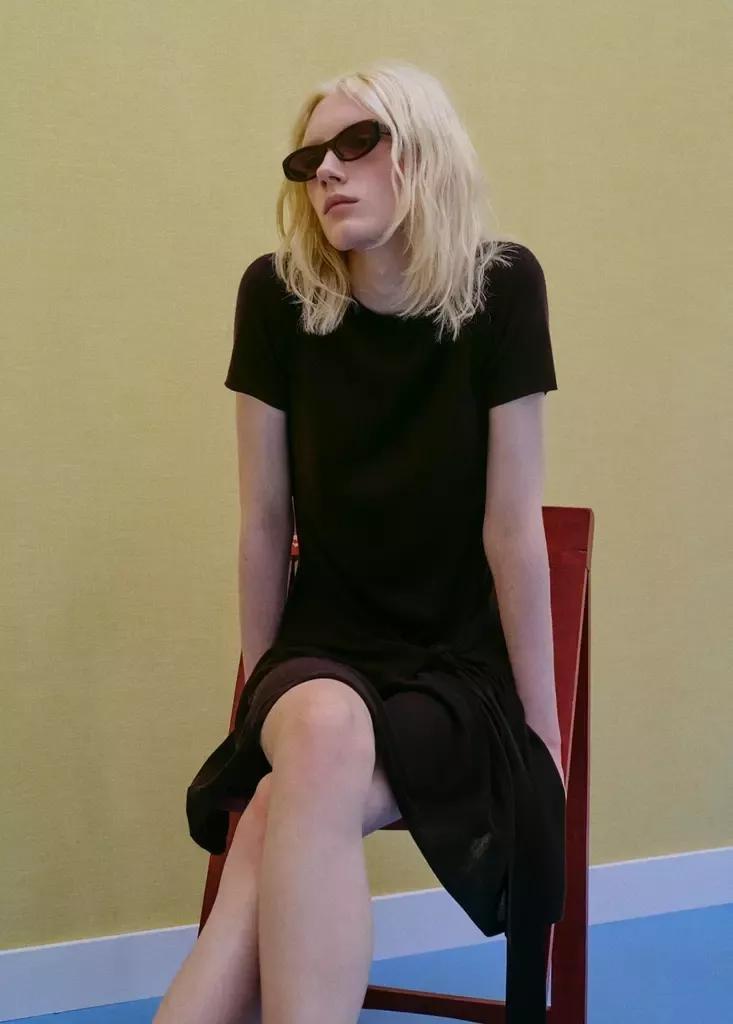 Brown Ribbed Lyocell Dress With Bow Detail, , large image number 3