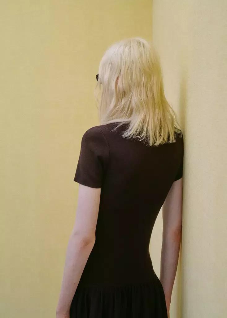 Brown Ribbed Lyocell Dress With Bow Detail, , large image number 4