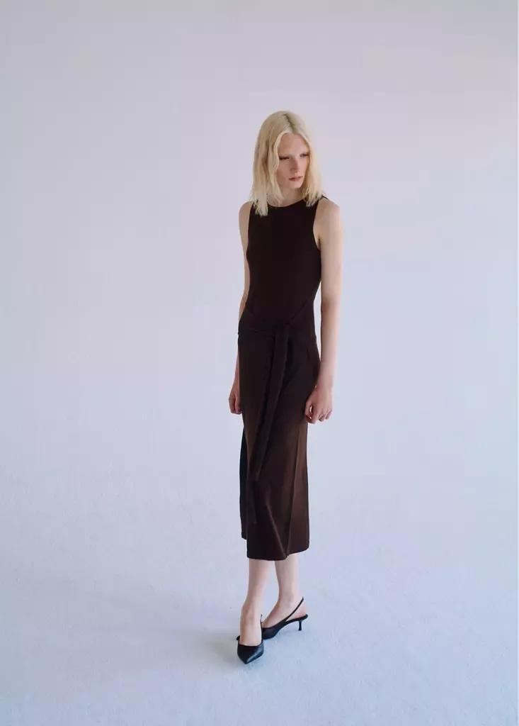 BROWN Tie-detail knitted dress, Women, Brown, medium