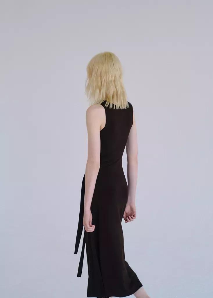 BROWN Tie-detail knitted dress, Women, Brown, medium