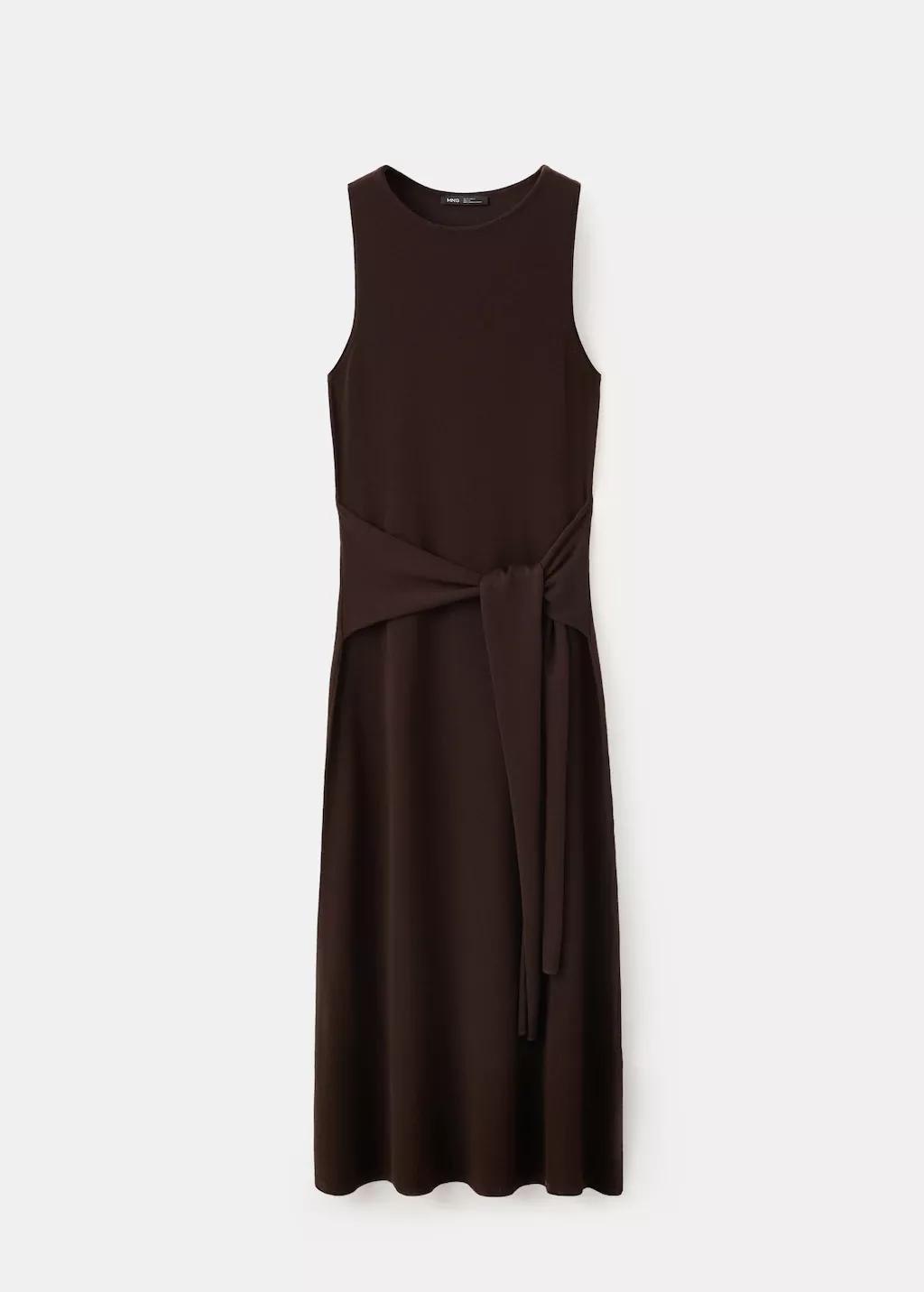 BROWN Tie-detail knitted dress, Women, Brown, large image number 5