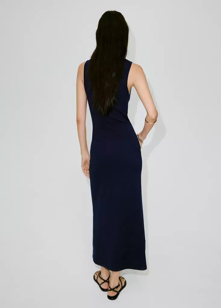 Navy Tie-Detail Knitted Dress, Navy, medium