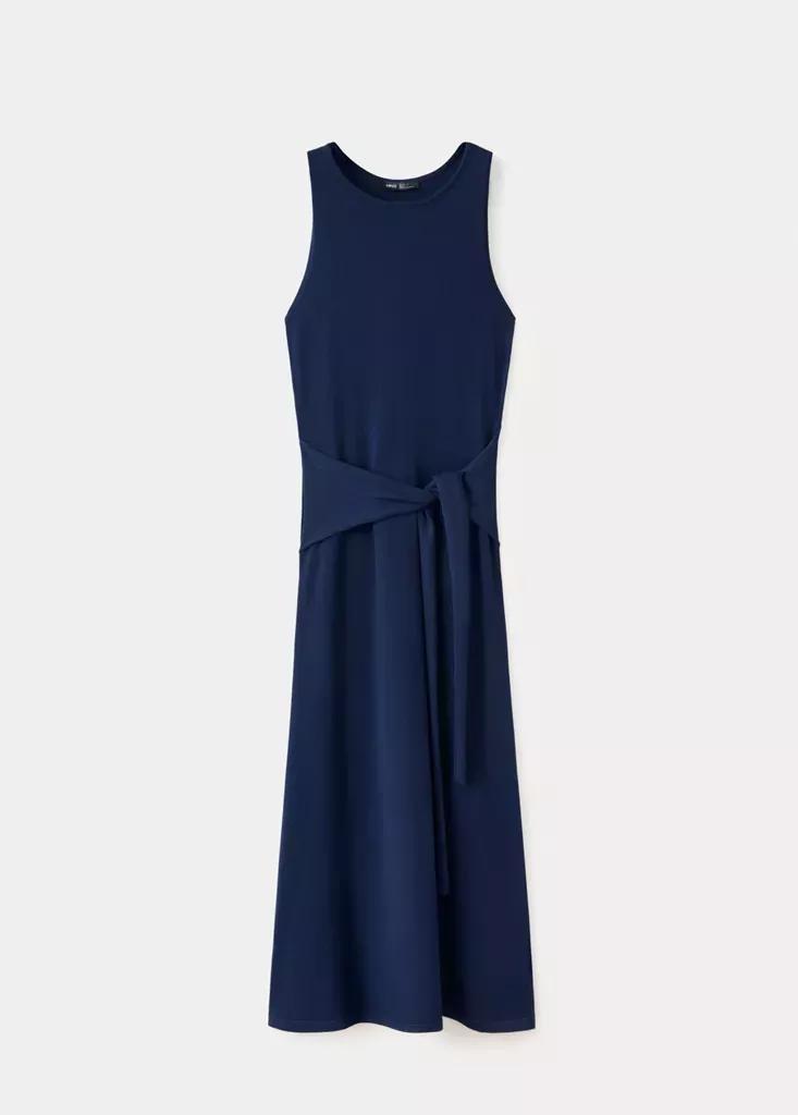 Navy Tie-Detail Knitted Dress, Navy, large image number 4
