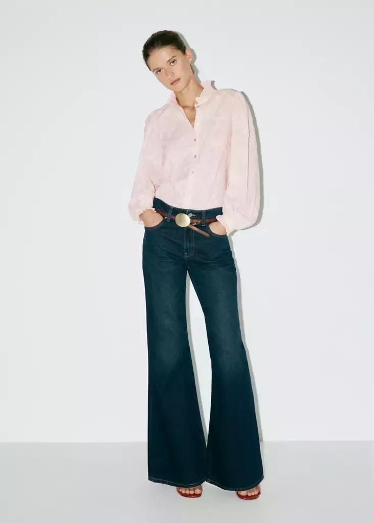 Pink Embroidered Puff-Sleeve Blouse, , medium