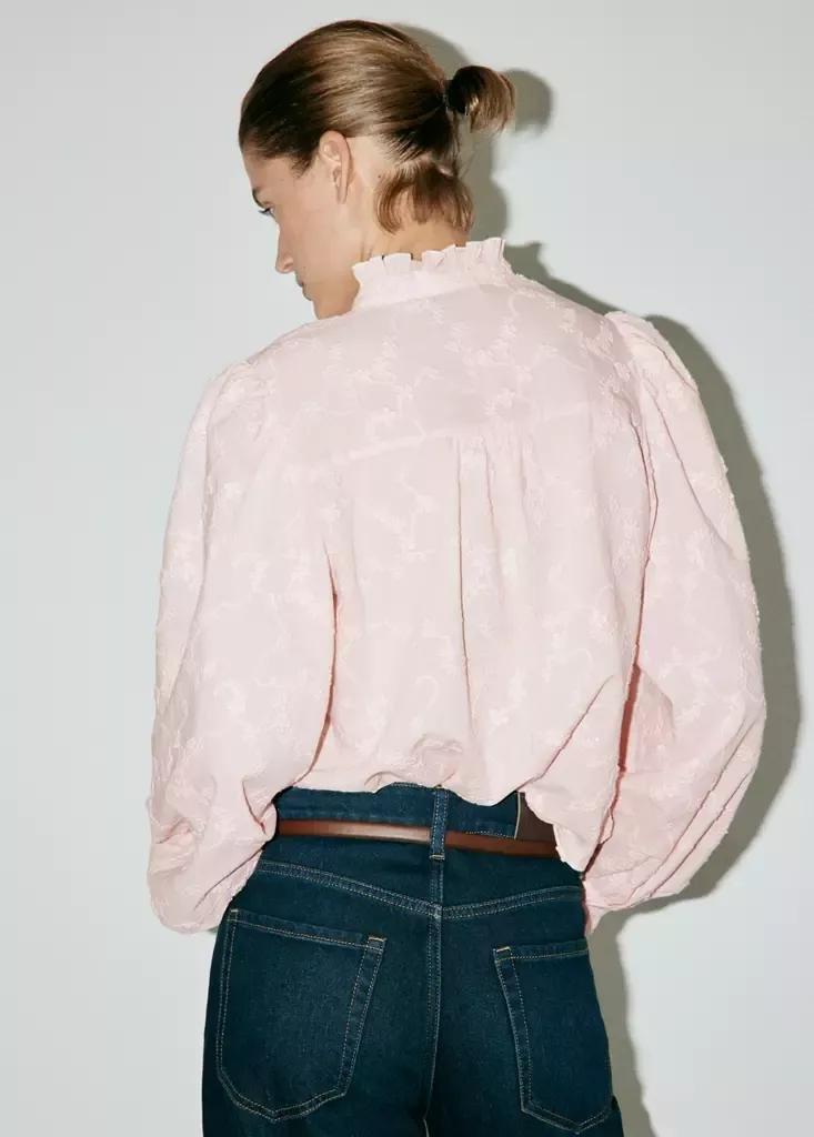 Pink Embroidered Puff-Sleeve Blouse, , large image number 2