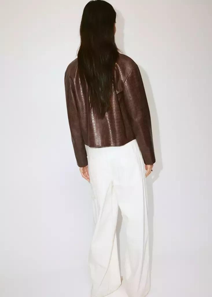 Brown Croc-Effect Faux Leather Jacket, Medium Brown, medium